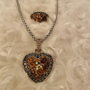 Brighton Swarovski Crystal Heart Necklace & Ring